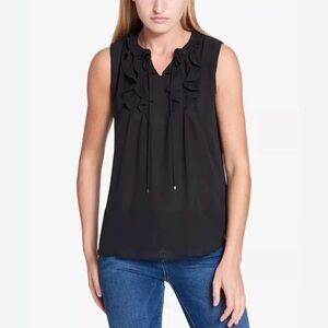 Tommy Hilfiger Black Ruffle Sleeveless Blouse NWT